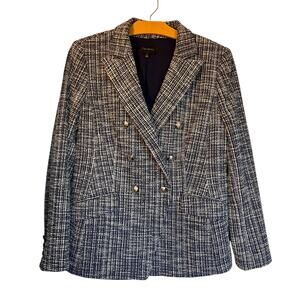 Talbots Knit Tweed Double Breasted Blazer Blue Boucle Jacket Office Work Size 10